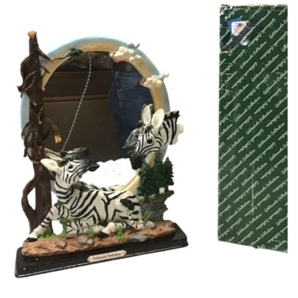 Vintage Goldenvale Collection Zebra Safari Tabletop Mirror 14.5× 10.5 in Box